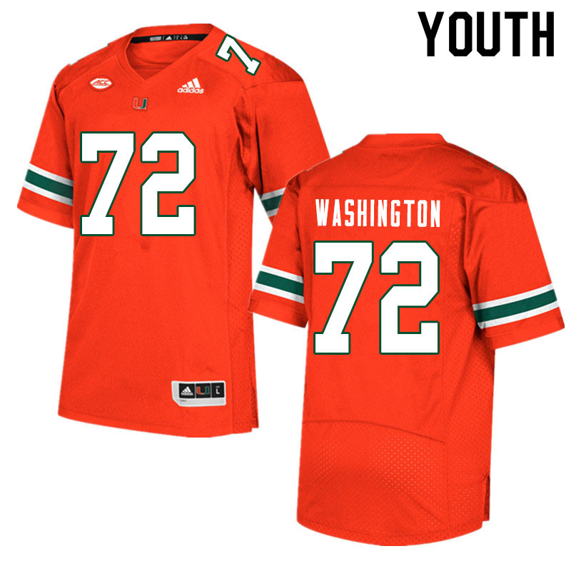 Youth #72 Chris Washington Miami Hurricanes College Football Jerseys Sale-Orange